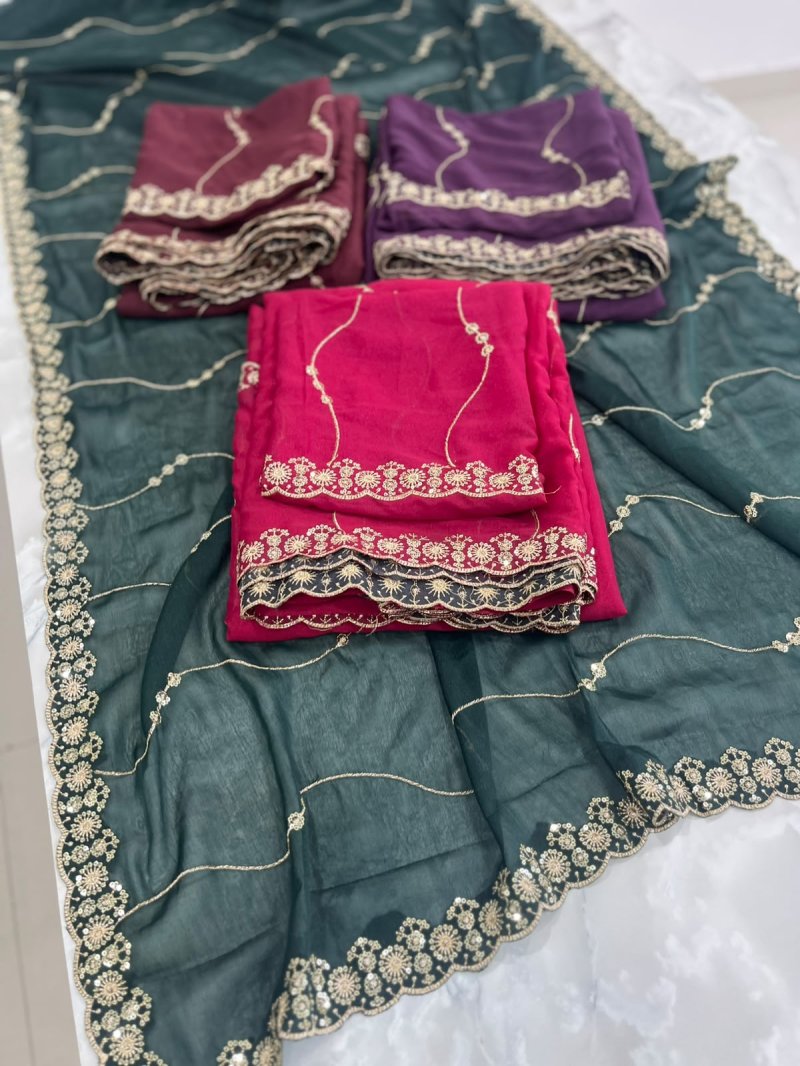 Rim Zim Star Georgette With Embroidery Work Saree